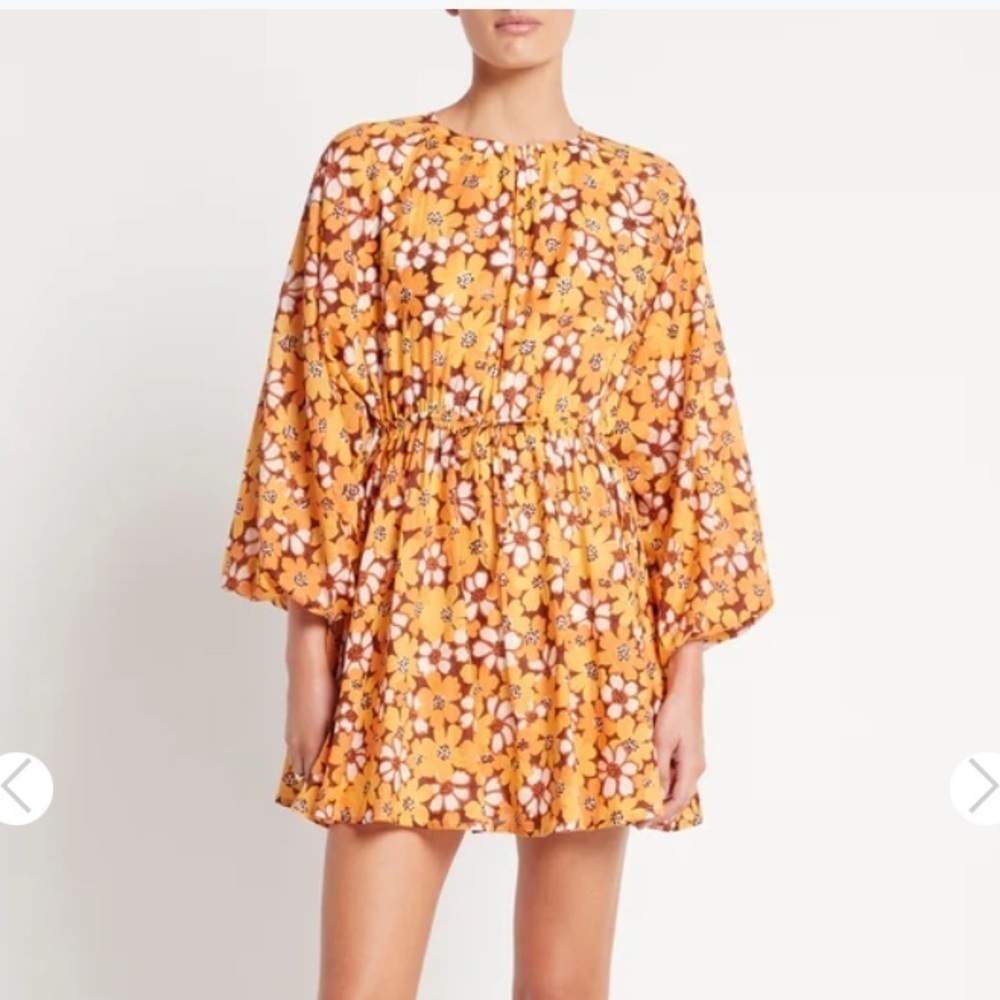 New Faithfull the Brand Li Reni Orange Cotton Floral Print Spring Dress Size S